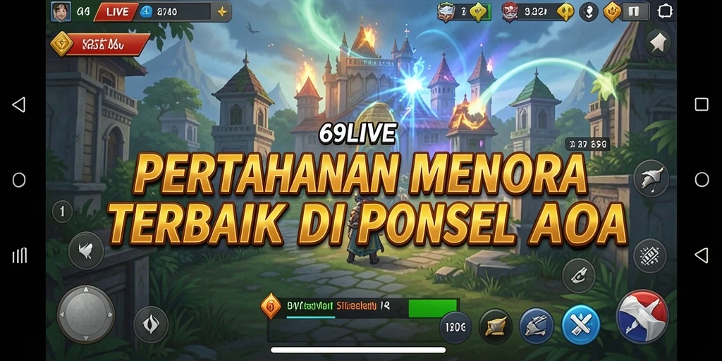 Tangkapan layar menunjukkan aksi menara pertahanan dalam 69LIVE
