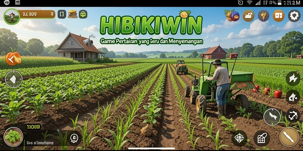 Tampilan gameplay seru di HIBIKIWIN dengan berbagai aktivitas bertani.