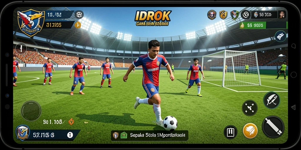 Screenshot gameplay <strong>IDROK</strong> yang menampilkan aksi sepak bola yang mendebarkan.