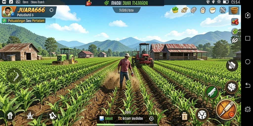 Tangkapan layar utama JUARA666 menampilkan gameplay pertanian yang interaktif dan seru.
